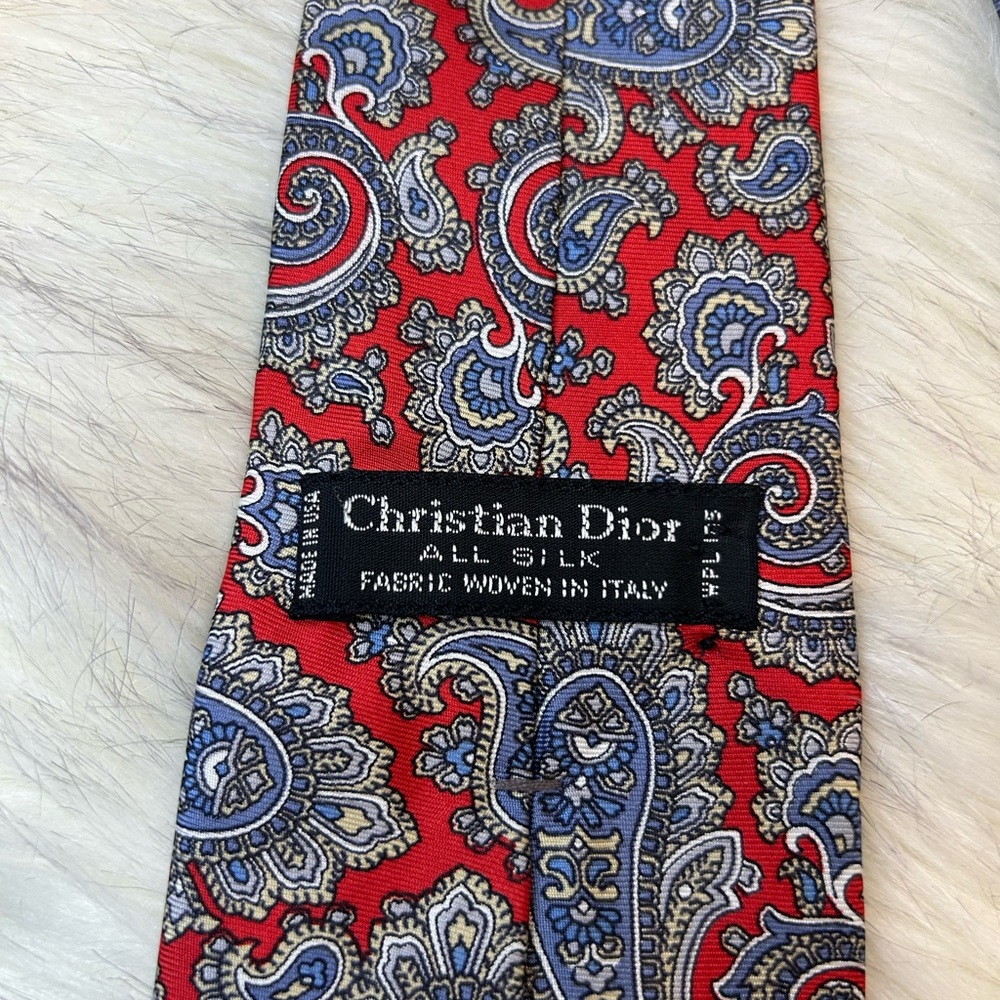 Dior Silk Tie with Red and Blue Paisley Design Vintage